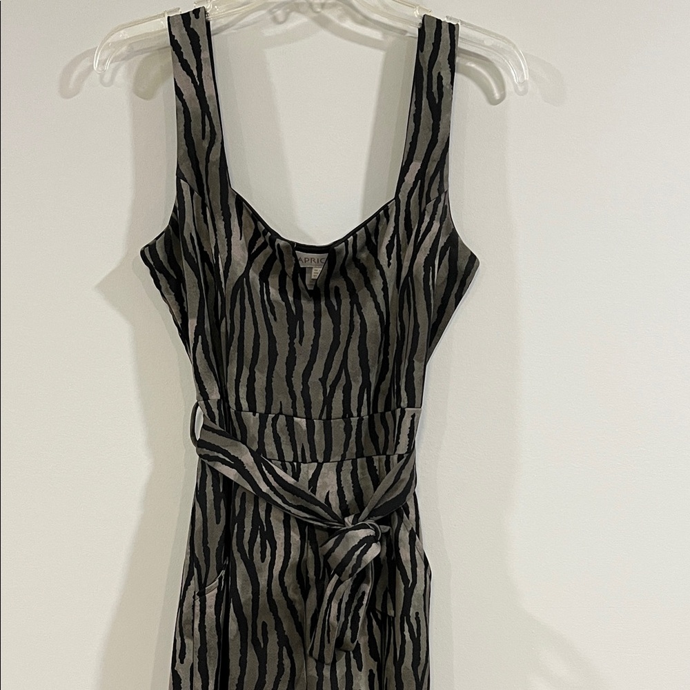 Apricot -  Black,‎ Green and Gray, striped romper, wide leg
